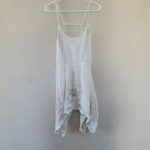 Free People Meadows of Medallion Asymmetric Slip Dress Large Ivory Raw Hem  NWT